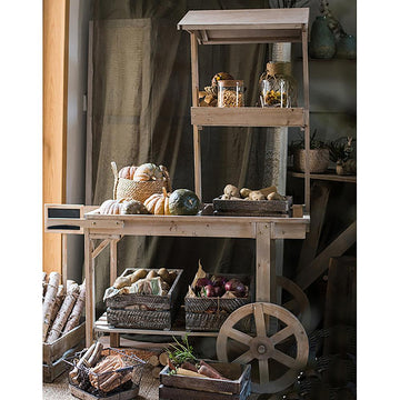 Natural Solid Wood Garden Cart Display Plant Stand Potting Bench